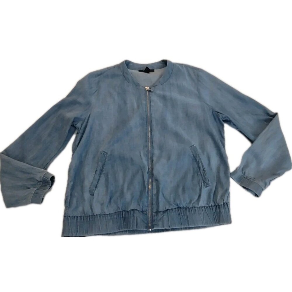 Style & Co Women Full-Zip Bomber Jacket Blue Medium Pockets Lightweight